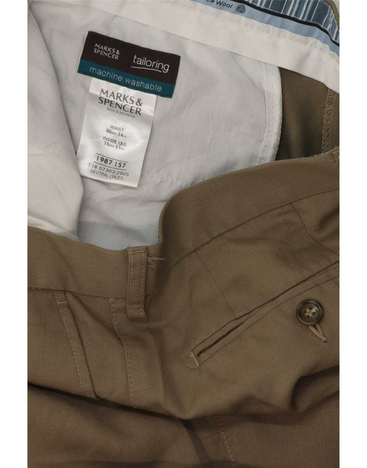 Pantaloni da abito da uomo Marks & Spencer W34 L31 Lana beige