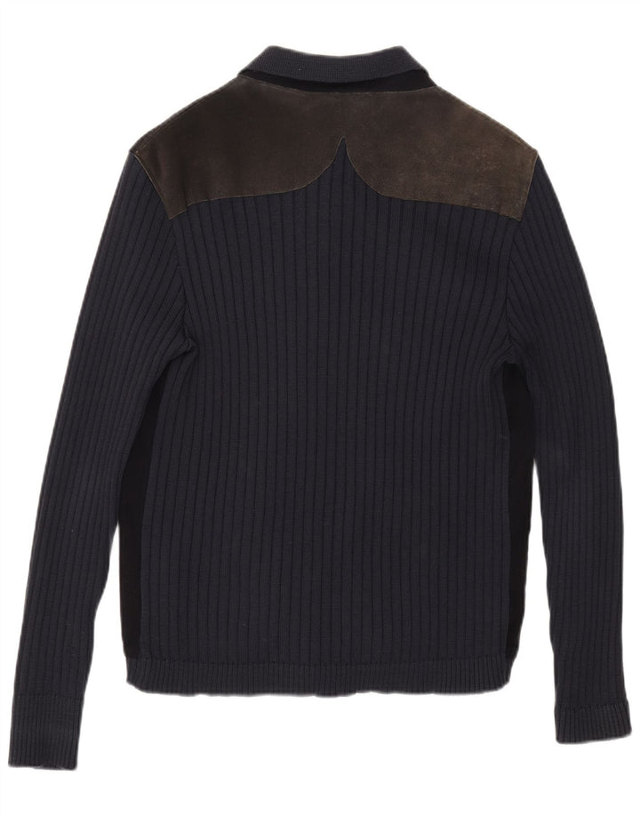 Maglione cardigan da uomo vintage color block medio blu navy