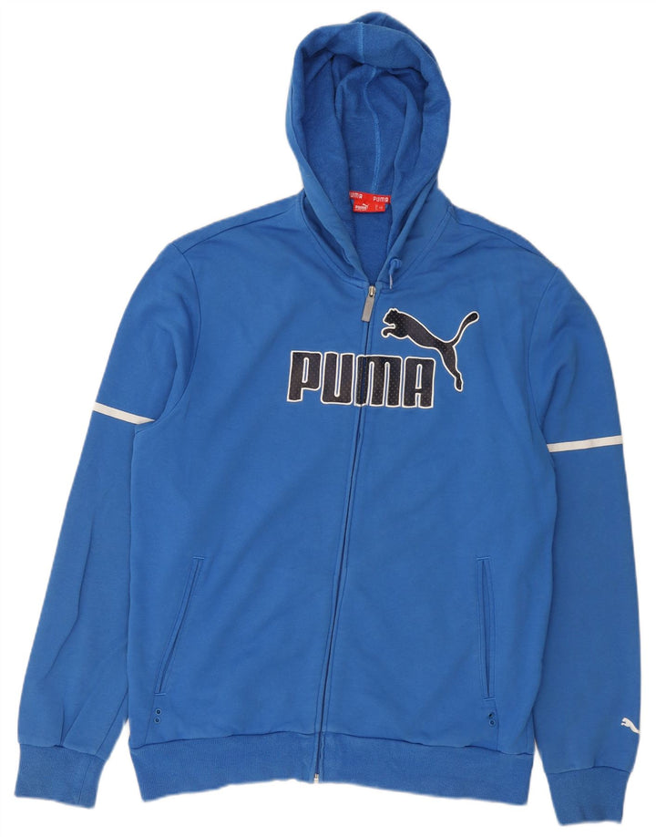 Felpa con cappuccio e zip grafica da uomo Puma grande in cotone blu