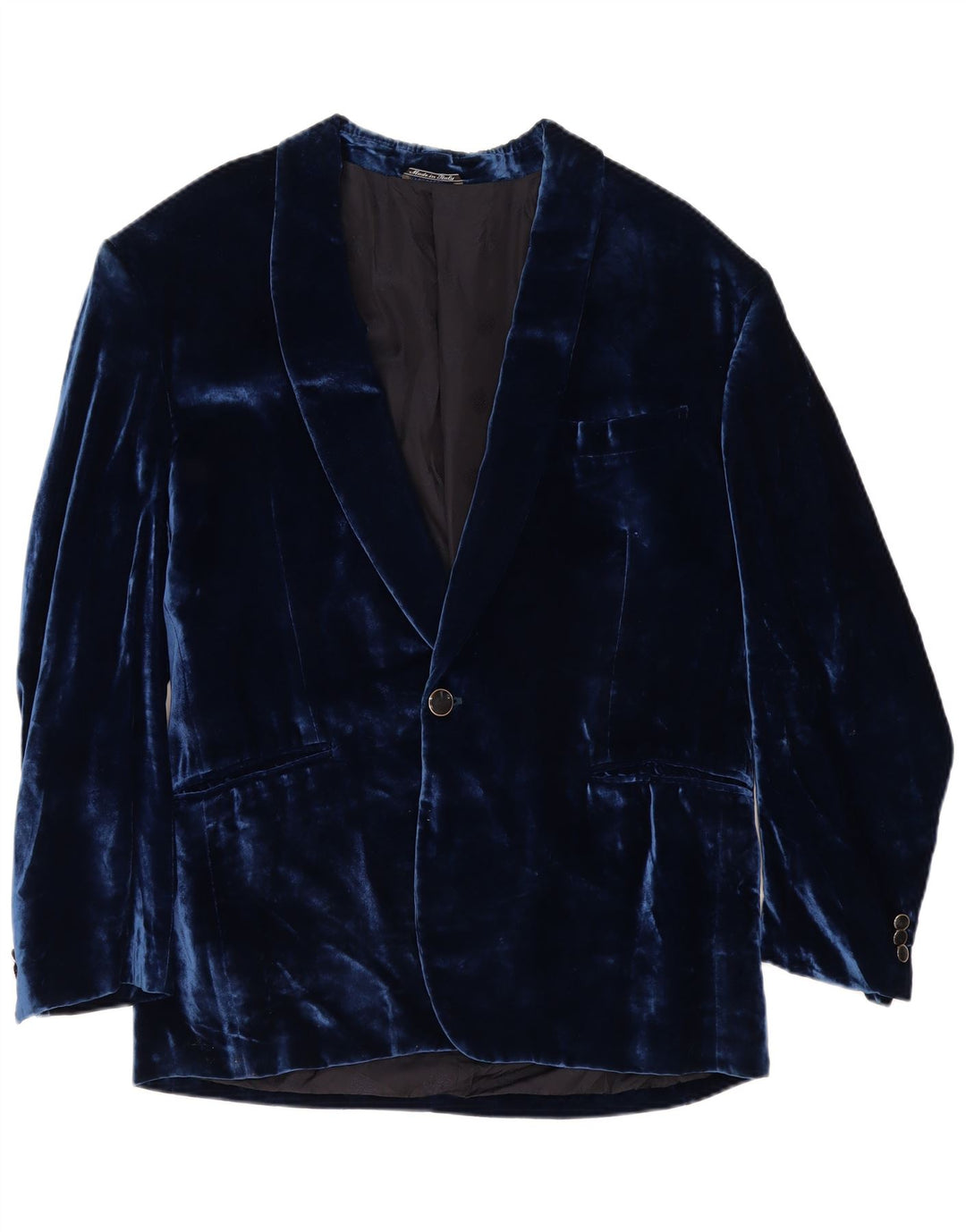 Giacca blazer in velluto a 1 bottone vintage da uomo UK 38 blu navy medio