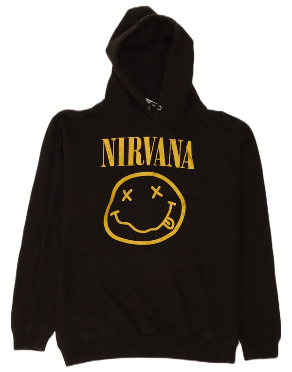 Maglione con cappuccio grafico Nirvana vintage da uomo in cotone nero medio