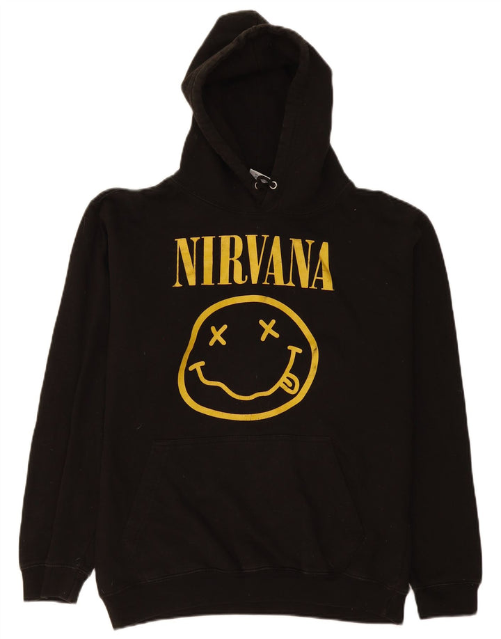 Maglione con cappuccio grafico Nirvana vintage da uomo in cotone nero medio