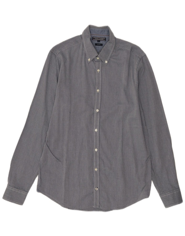 Camicia slim fit da uomo Tommy Hilfiger Large in cotone a spina di pesce blu navy