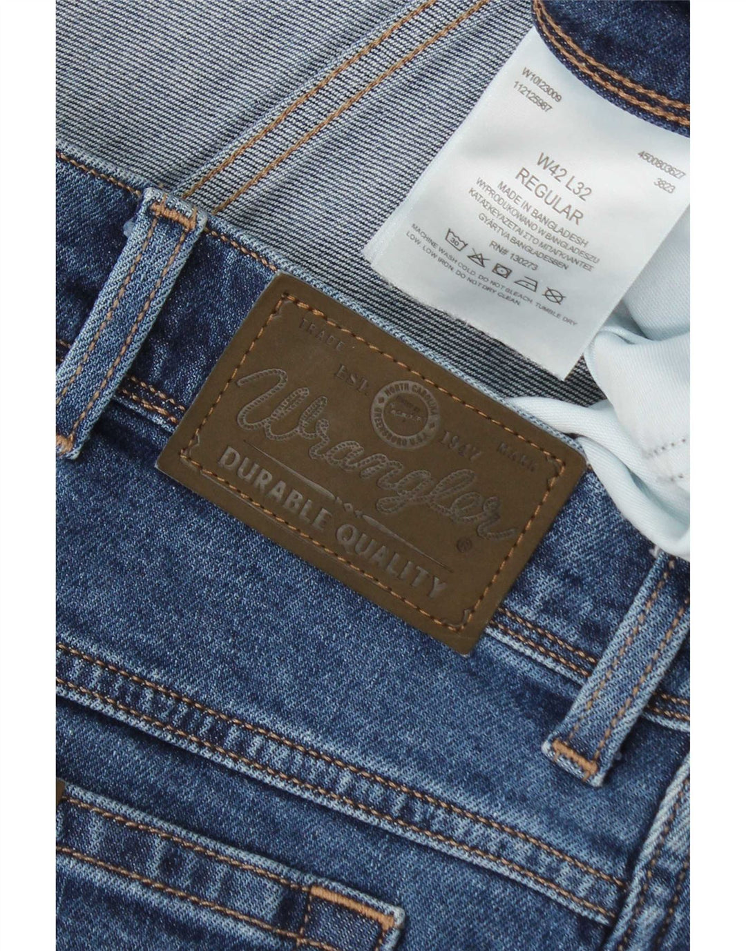 Jeans dritti regolari da uomo Wrangler W42 L32 cotone blu