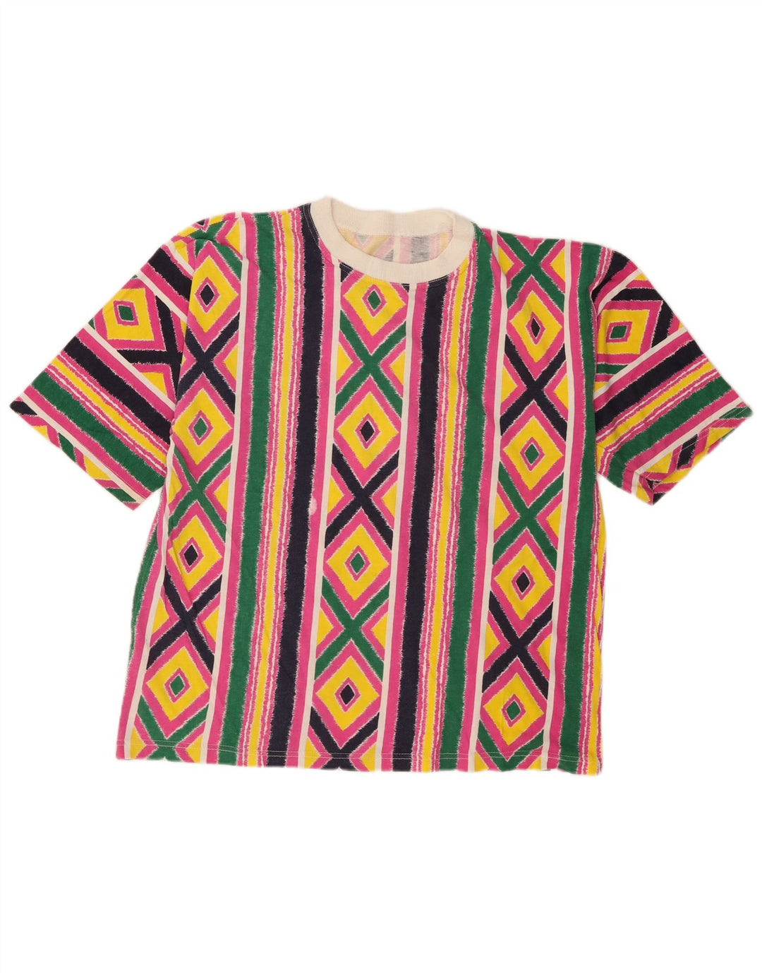 T-shirt vintage da donna Top UK 16 grande geometrica multicolore