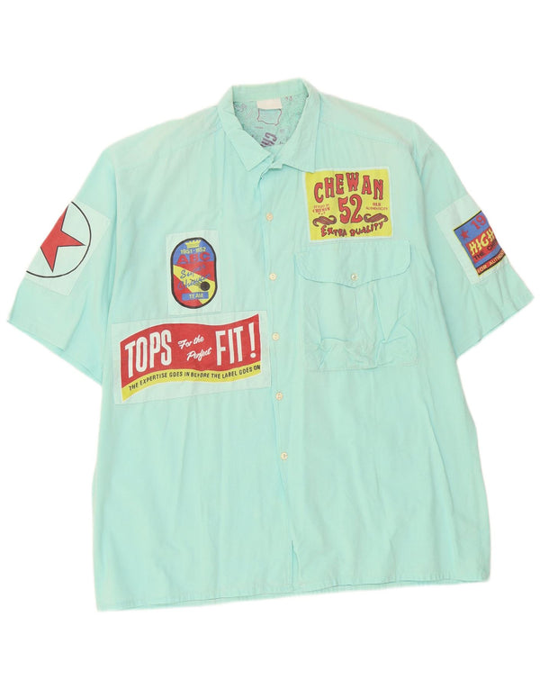 Camicia a maniche corte grafica vintage da uomo XL turchese