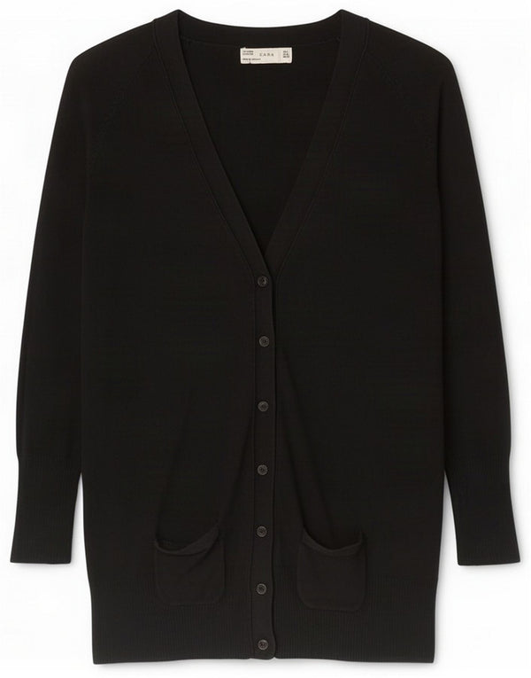 Maglione cardigan da donna Zara UK 14 Large Black Cotton