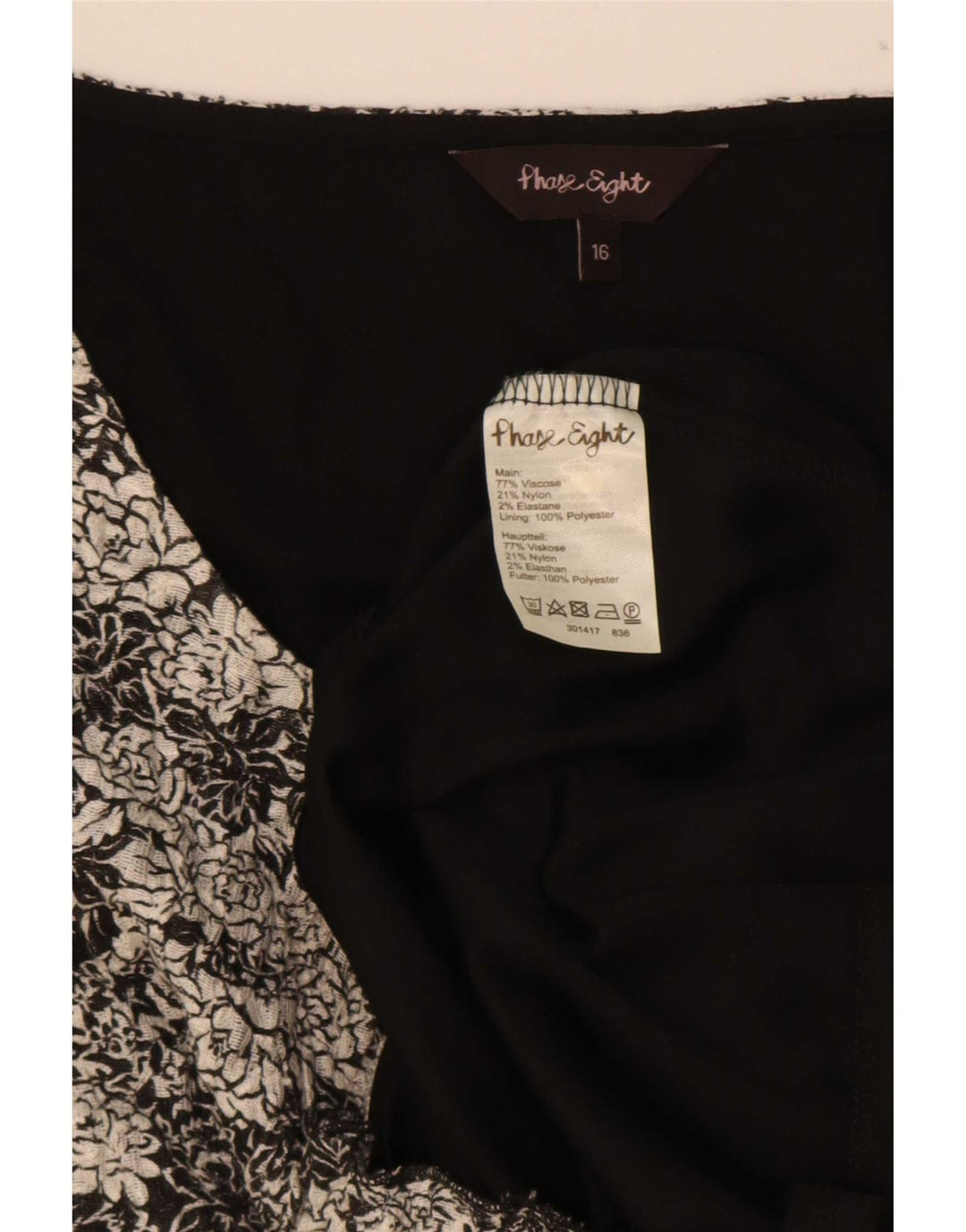 Phase Eight Top da donna manica 3/4 UK 16 Grande viscosa floreale nera