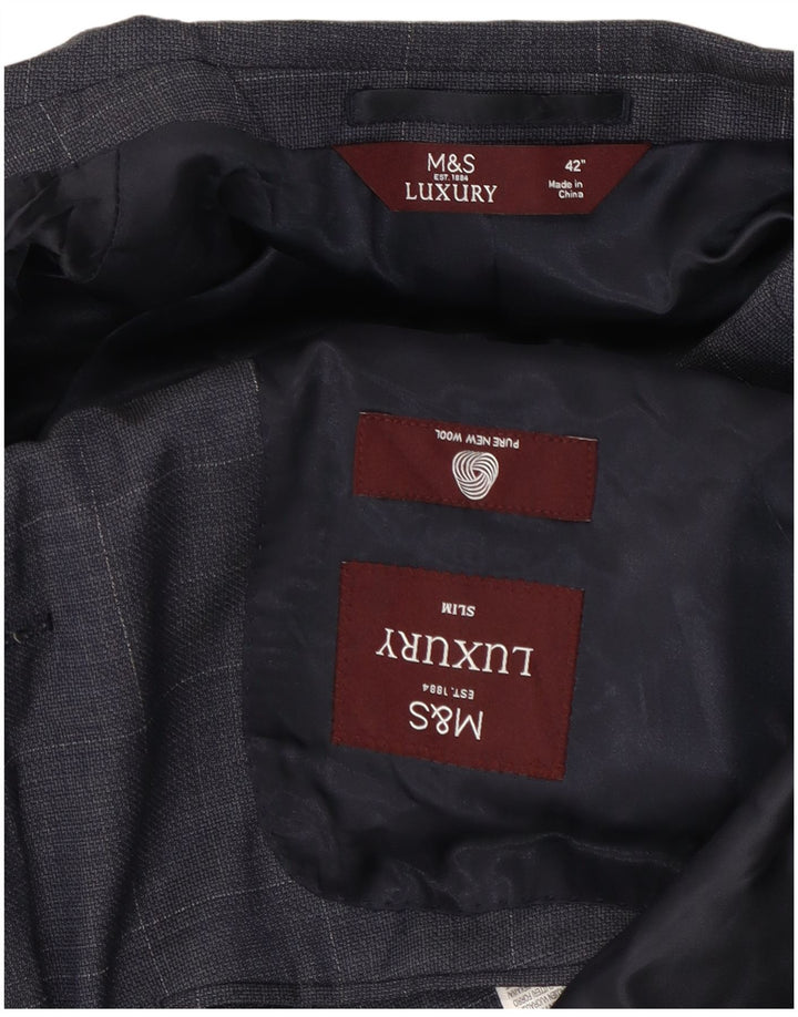 Giacca blazer slim da uomo a 2 bottoni Marks & Spencer UK 42 XL blu navy a quadri