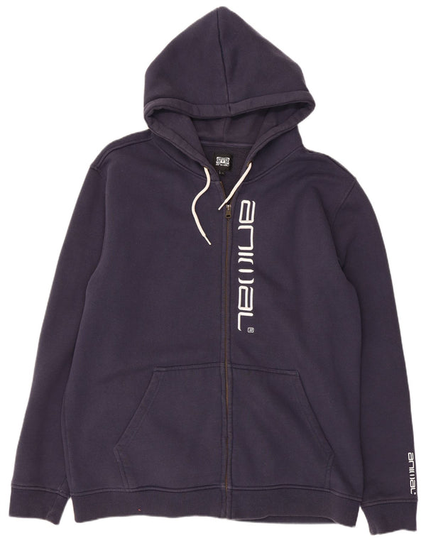 ANIMAL Mens Graphic Zip Hoodie Sweater XL Navy Blue Cotton