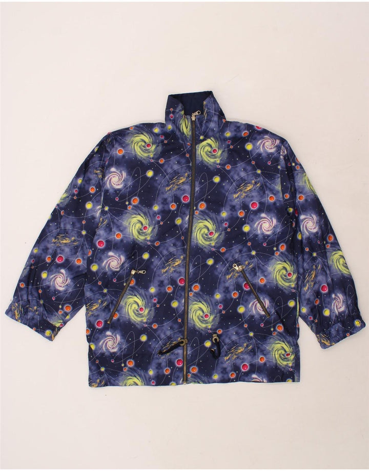 VINTAGE Womens Abstract Pattern Windbreaker Jacket UK 16 Large Navy Blue Vintage Vintage and Second-Hand Vintage from Messina Hembry 