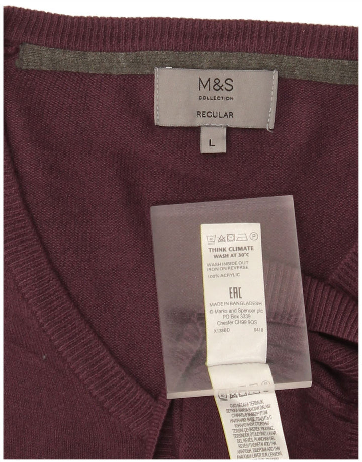 Maglione da uomo Marks & Spencer vestibilità regolare con scollo a V grande acrilico viola