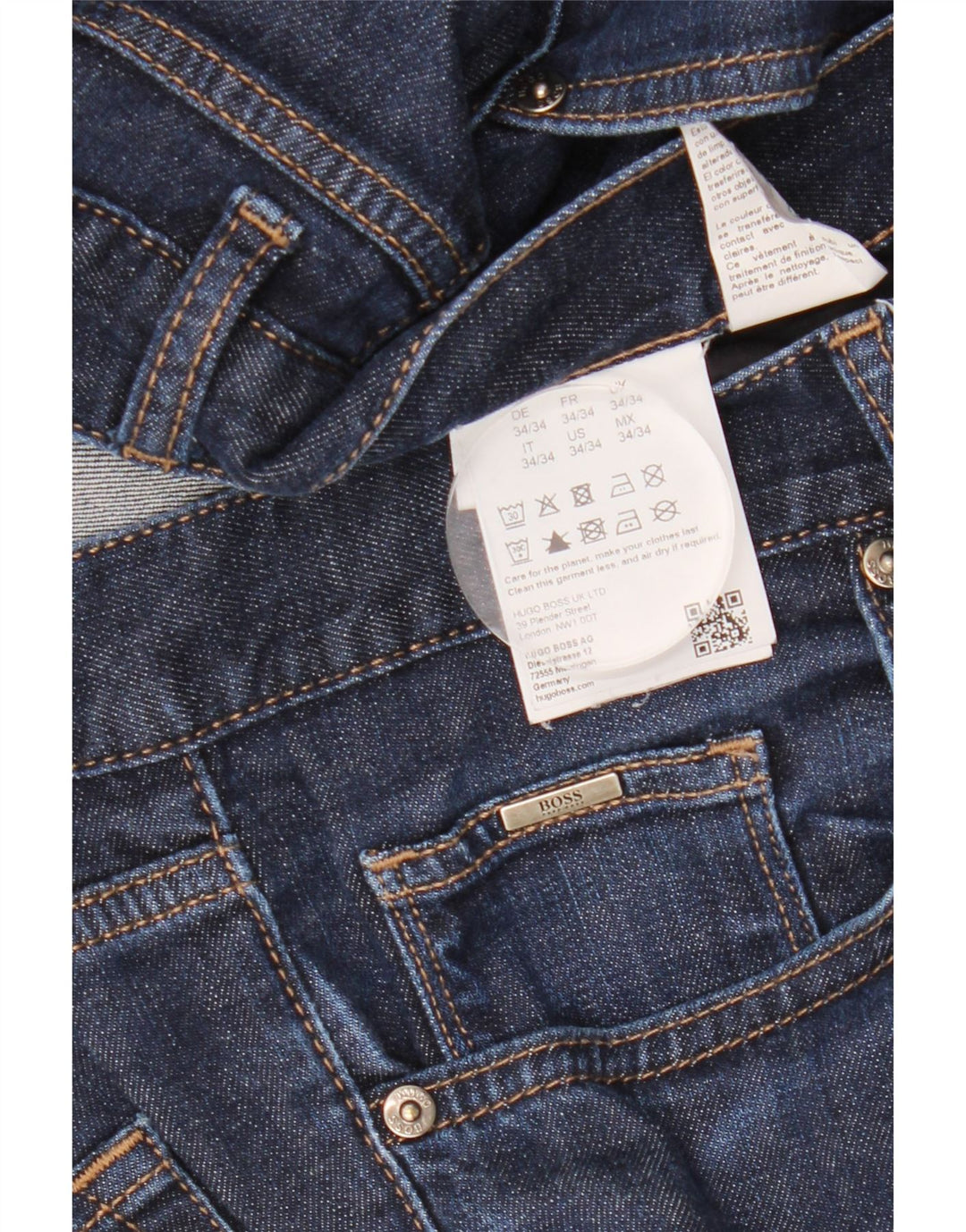 Jeans slim da uomo HUGO BOSS W34 L34 cotone blu navy