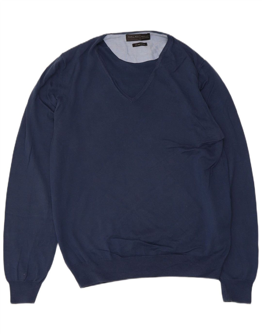 Maglione Zara da uomo con scollo a V grande in cotone blu navy