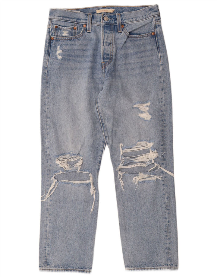Jeans dritti invecchiati con zeppa da donna Levi's W28 L26 cotone blu