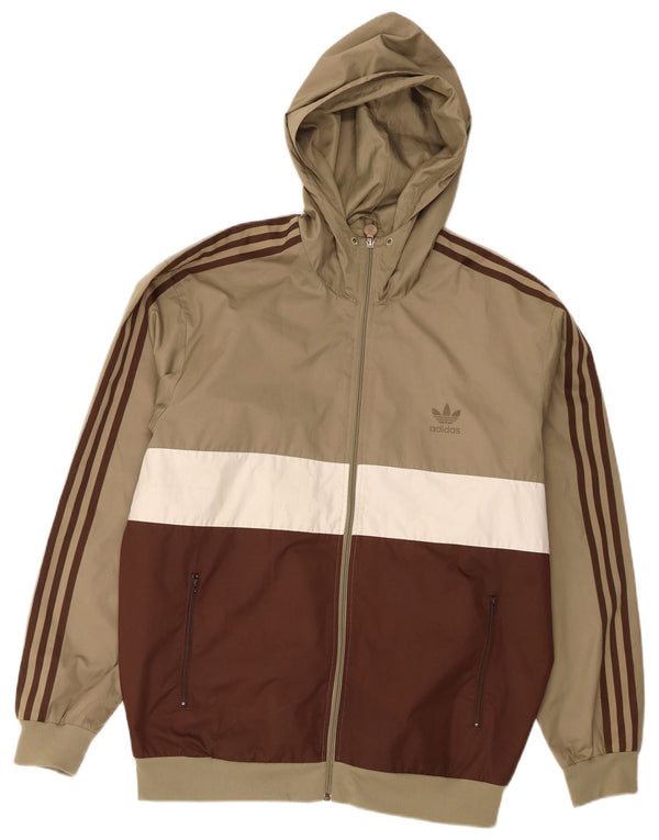 Giacca da ginnastica da uomo con cappuccio Adidas Large, poliestere color block kaki