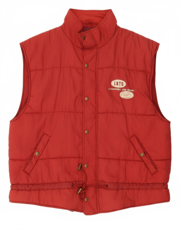 Gilet imbottito con grafica vintage da uomo UK 42 XL nylon rosso