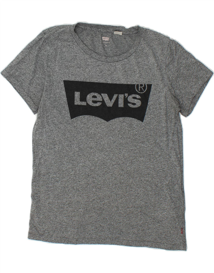 LEVI'S Womens Graphic T-Shirt Top UK 12 Medium Grey Flecked Cotton Vintage Levi's and Second-Hand Levi's from Messina Hembry 