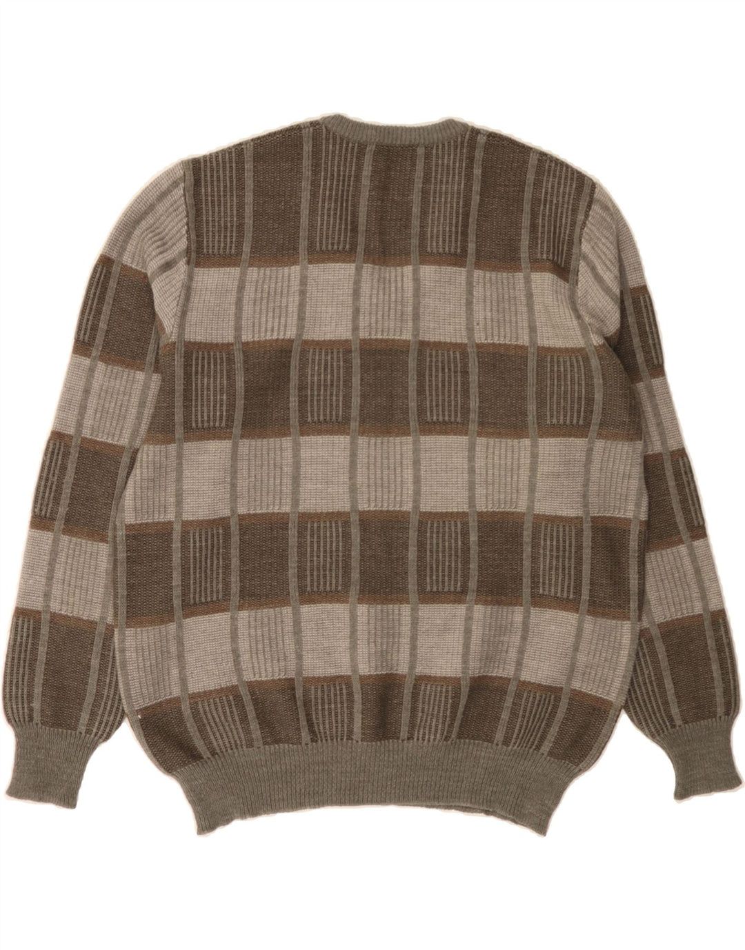 BUECKLE Mens V-Neck Jumper Sweater IT 58 2XL Grey Check Polyacrylic Vintage Bueckle and Second-Hand Bueckle from Messina Hembry 