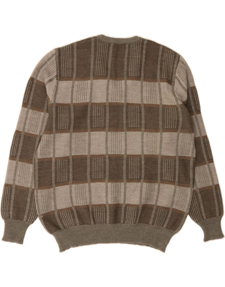 BUECKLE Mens V-Neck Jumper Sweater IT 58 2XL Grey Check Polyacrylic Vintage Bueckle and Second-Hand Bueckle from Messina Hembry 