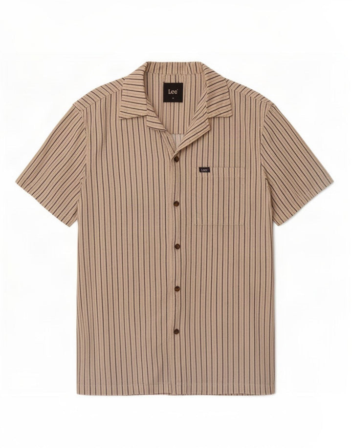Camicia a maniche corte da uomo Lee in cotone gessato beige medio