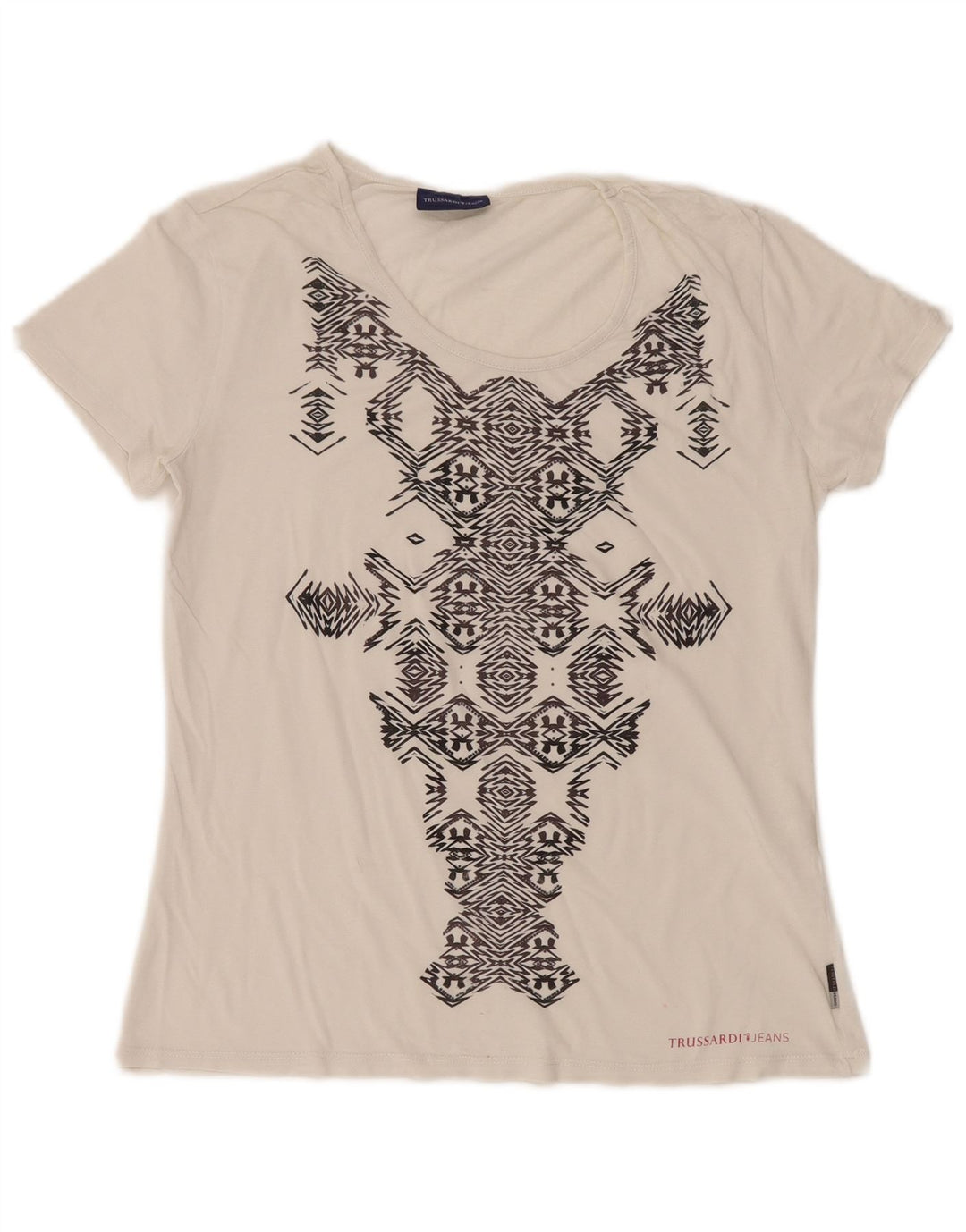 TRUSSARDI JEANS T-shirt grafica da donna Top UK 14 Large White geometrica