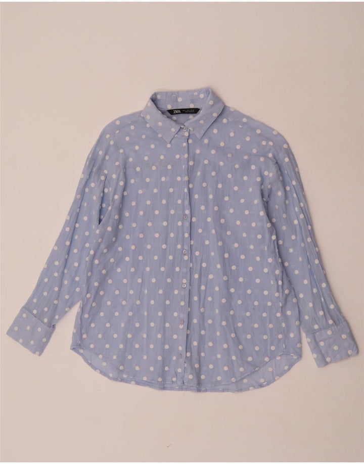 Camicia Zara da donna UK 10 piccolo poliestere a pois blu