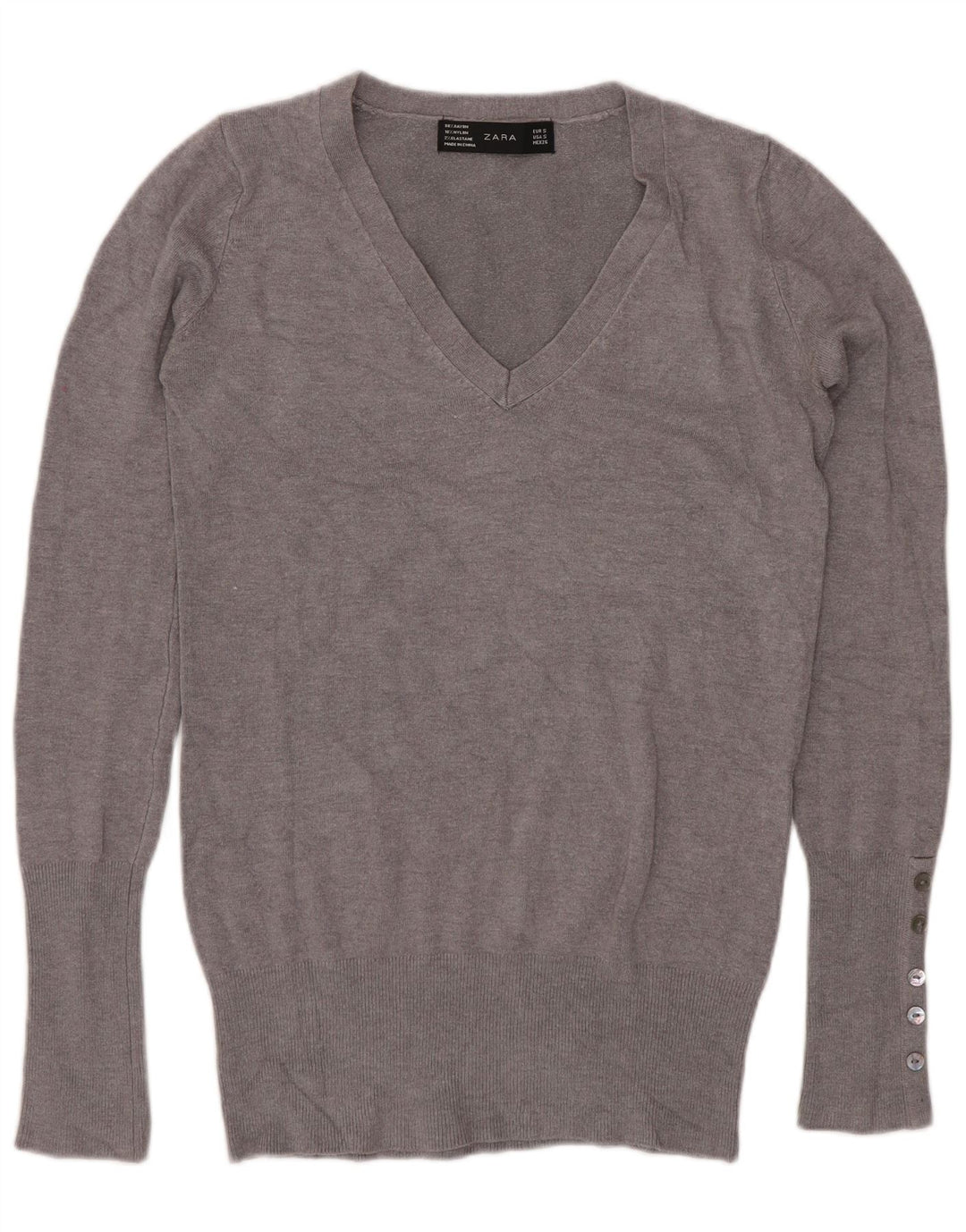 Maglione con scollo a V da donna Zara UK 10 piccolo grigio