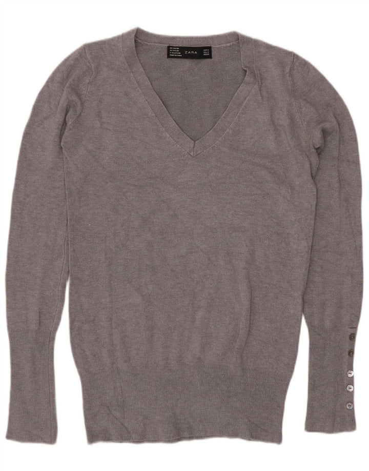 Maglione con scollo a V da donna Zara UK 10 piccolo grigio