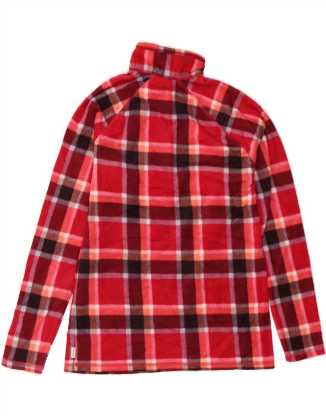 EDDIE BAUER Womens Zip Neck Fleece Jumper UK 6 XS Red Check Polyester Vintage Eddie Bauer and Second-Hand Eddie Bauer from Messina Hembry 