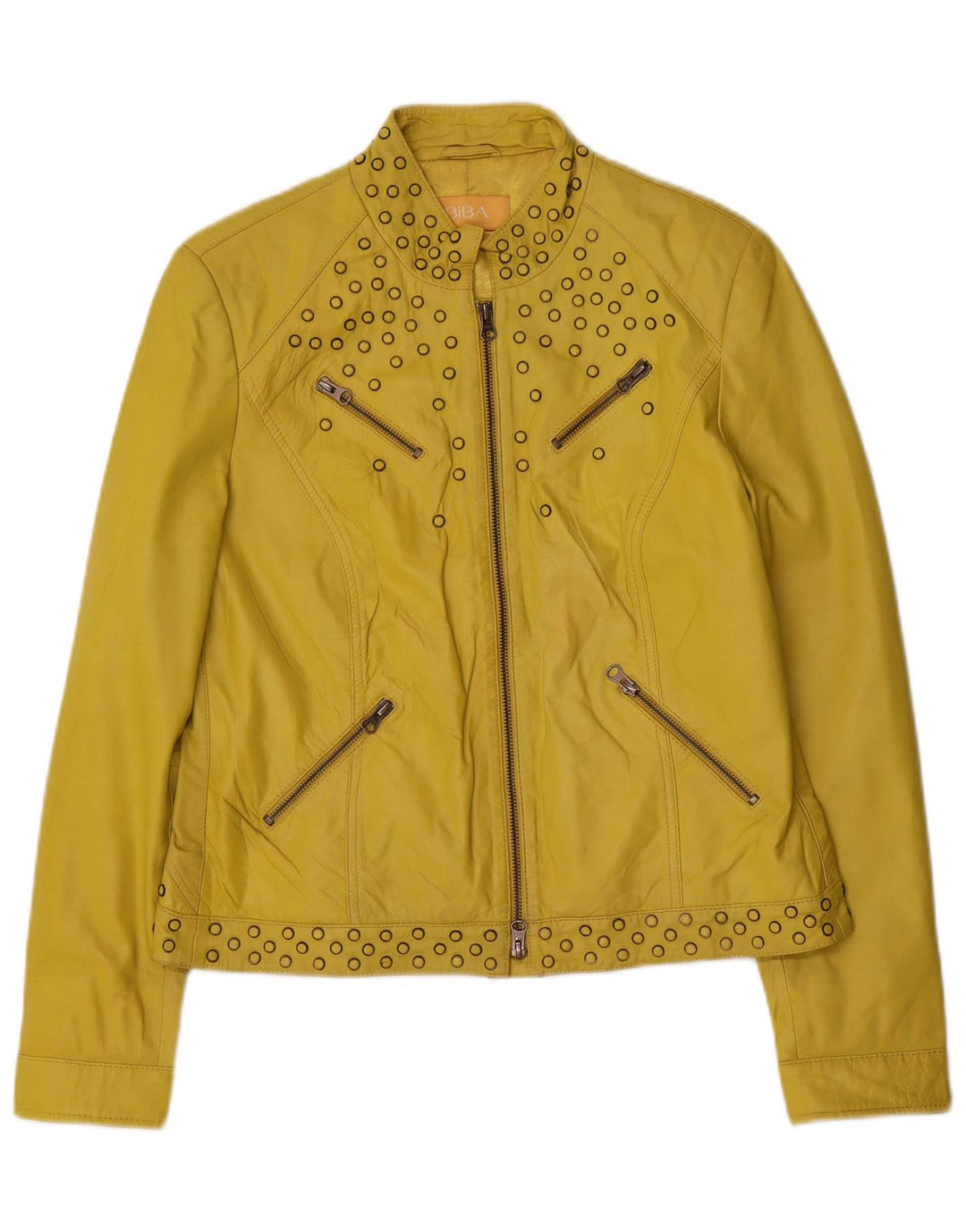 Giacca in pelle da donna Biba UK 14 Pelle maculata gialla media