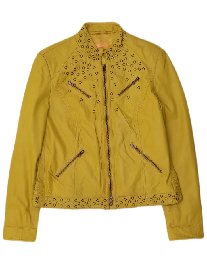 Giacca in pelle da donna Biba UK 14 Pelle maculata gialla media