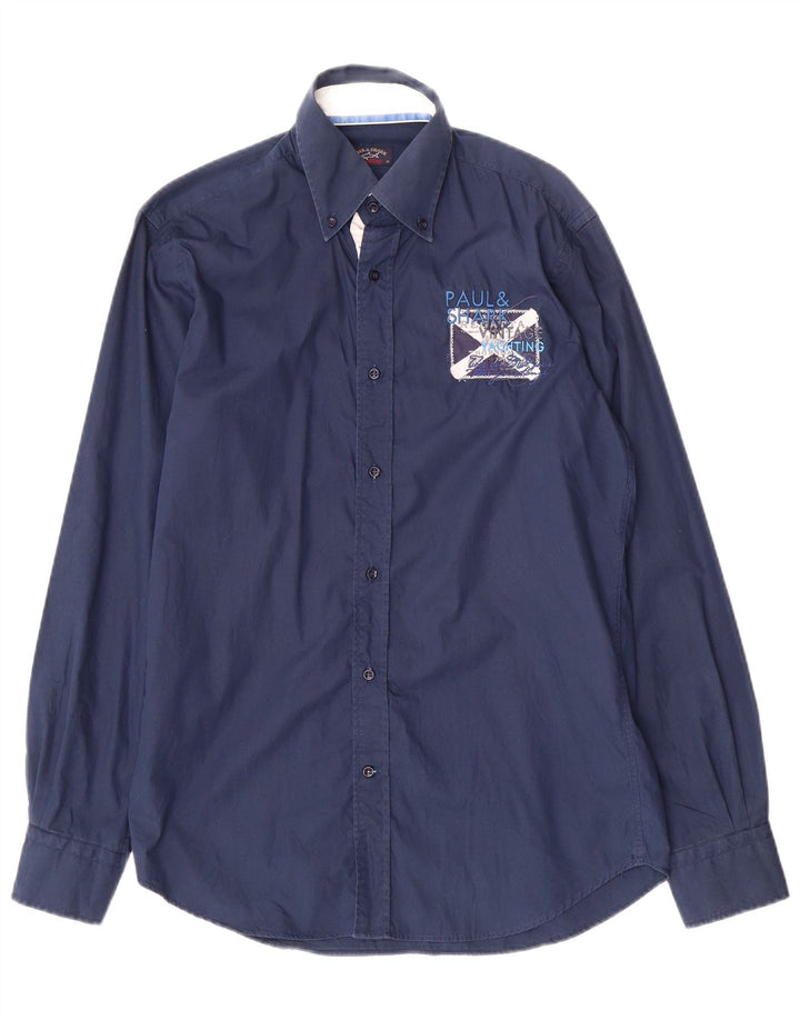 Camicia grafica da uomo Paul & Shark taglia 39 media cotone blu navy