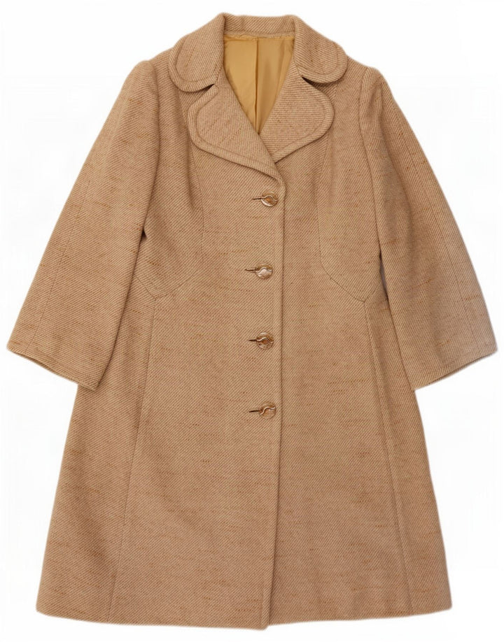 Soprabito vintage da donna UK 10 piccolo beige chiazzato