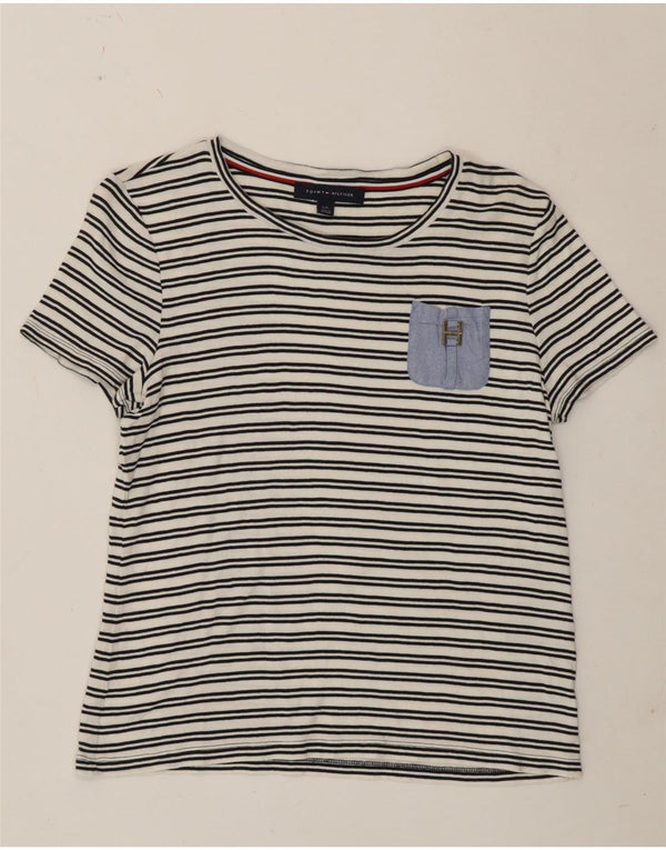 T-shirt da donna Tommy Hilfiger Top UK 14 cotone a righe grandi bianche
