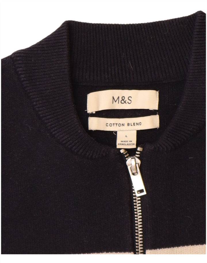 Maglione da uomo Marks & Spencer con zip e collo grande a righe blu navy