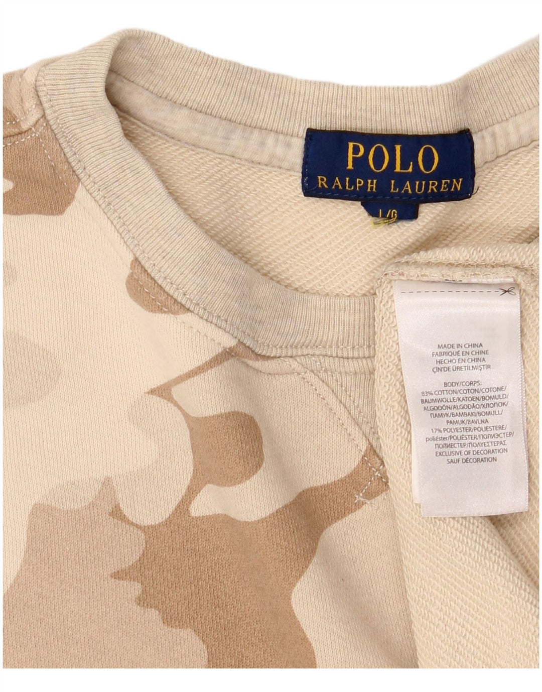 Polo Ralph Lauren Felpa da donna Maglione UK 16 Large Beige Camouflage