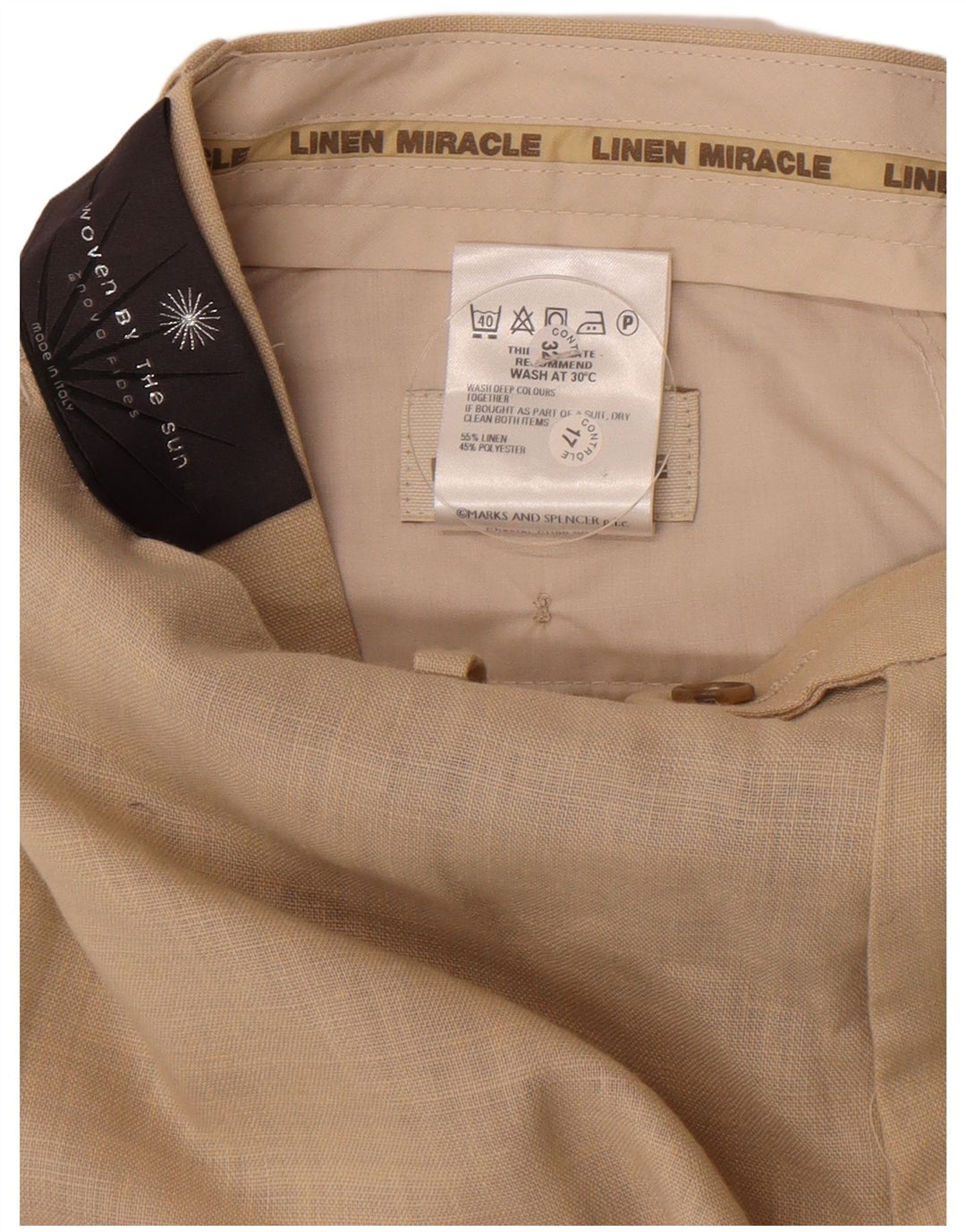 Pantaloni da abito dritti da uomo Marks & Spencer W34 L29 Lino beige