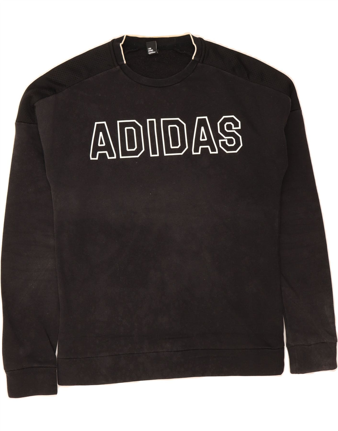 ADIDAS Mens Graphic Sweatshirt Jumper Small Black Cotton Vintage Adidas and Second-Hand Adidas from Messina Hembry 