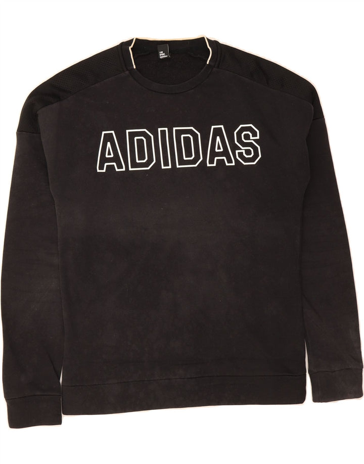 ADIDAS Mens Graphic Sweatshirt Jumper Small Black Cotton Vintage Adidas and Second-Hand Adidas from Messina Hembry 