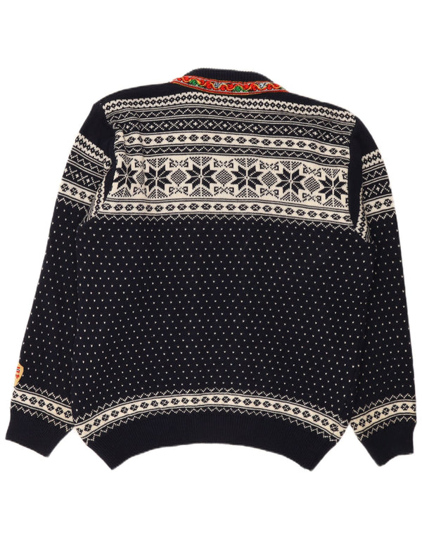 Maglione cardigan da donna vintage UK 20 2XL Blu navy Fair Isle