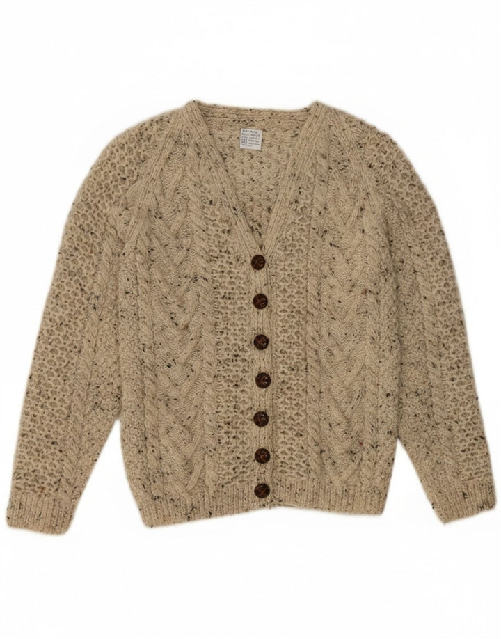 Maglione cardigan da donna vintage UK 12 Lana screziata grigio medio