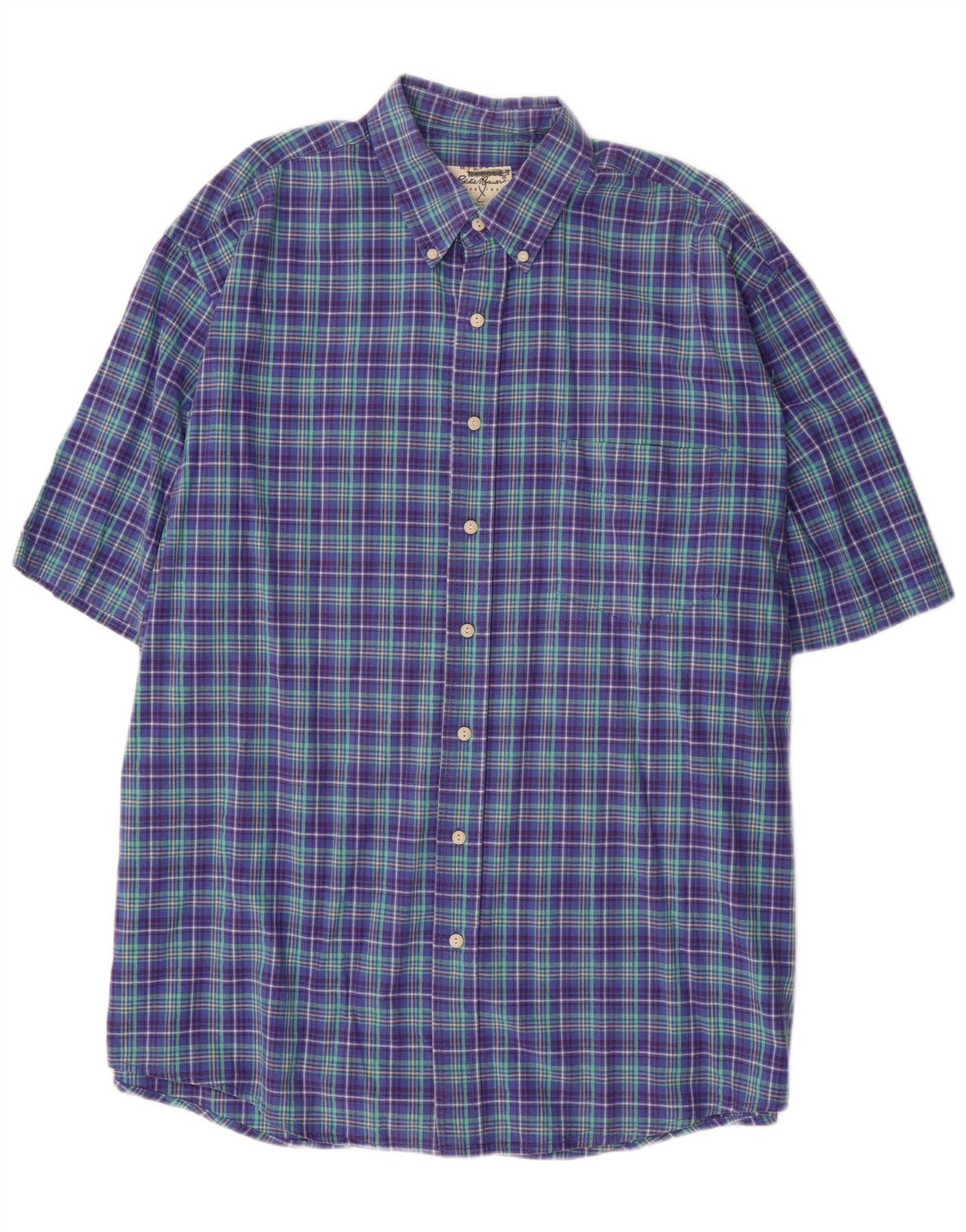 EDDIE BAUER Camicia a maniche corte da uomo XL Viola a quadri in cotone