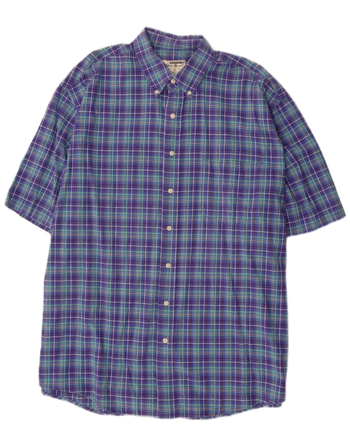 EDDIE BAUER Camicia a maniche corte da uomo XL Viola a quadri in cotone