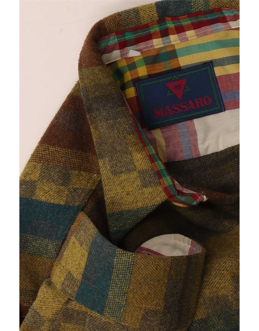 Massaro Camicia da uomo in flanella a righe grandi color kaki