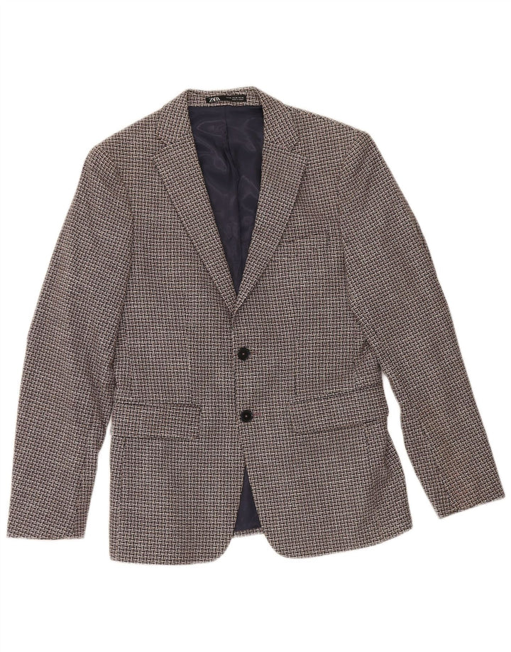 Giacca blazer a 2 bottoni da uomo Zara EU 46 piccolo cotone geometrico marrone