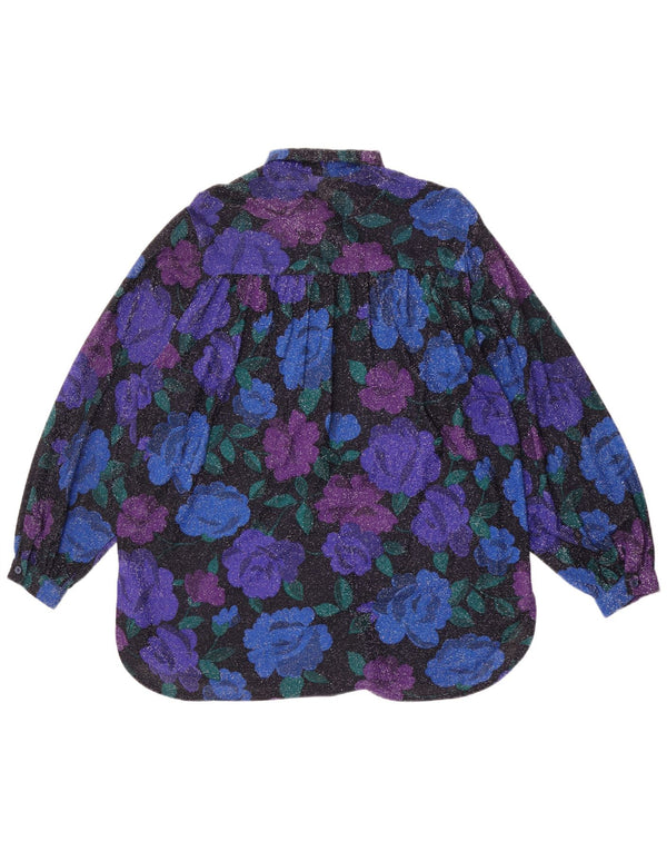 Camicetta oversize da donna vintage UK 16 grande floreale blu
