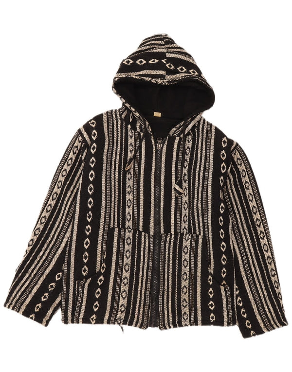 Maglione cardigan con cappuccio da donna vintage UK 14 cotone a righe nere medie