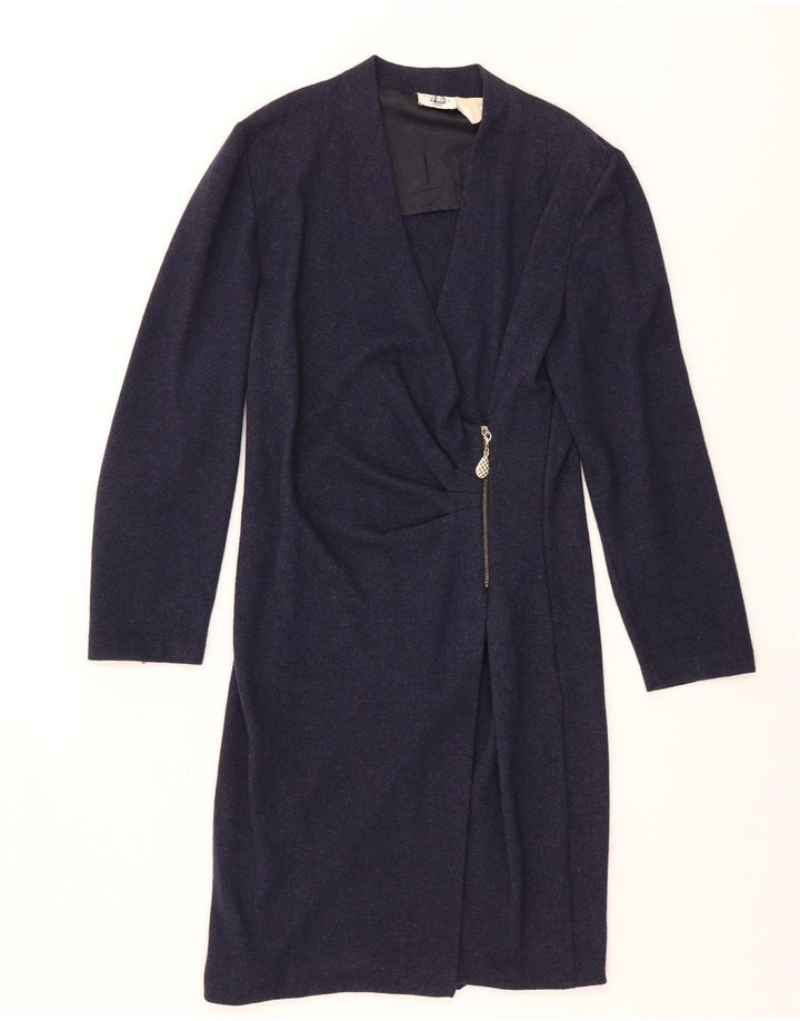 Abito a trapezio a maniche lunghe da donna Gianfranco Ferre UK 14 medio blu navy