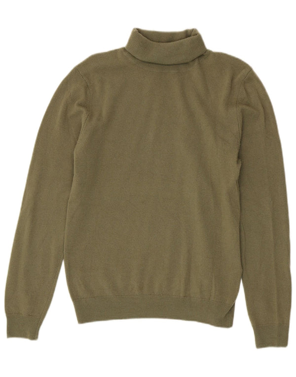 Maglione maglione da donna a collo alto Benetton UK 12 Lana merino verde medio